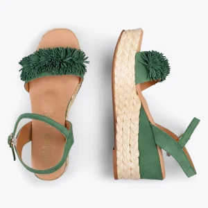 MiMaO ShopOnline FLOWER – Sandales Avec Compensé En Raphia Et Pompon VERT 10