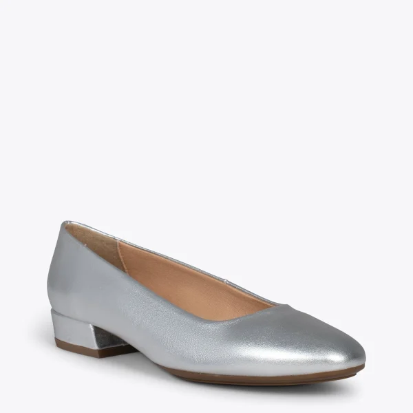 MiMaO ShopOnline URBAN XS – Chaussures à Talon Bas En Cuir ARGENTÉ 5