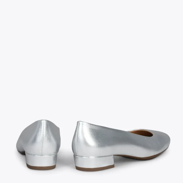 MiMaO ShopOnline URBAN XS – Chaussures à Talon Bas En Cuir ARGENTÉ 4