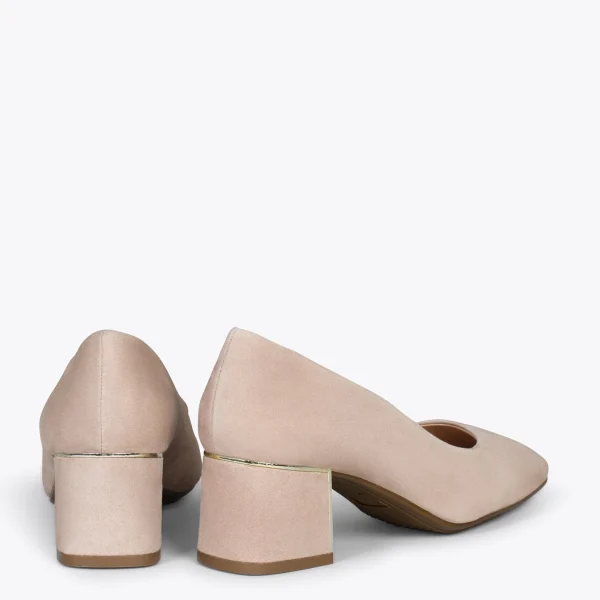 MiMaO ShopOnline FEMME – Chaussures à Talon Bas Et Bout Carré En Daim NUDE 4