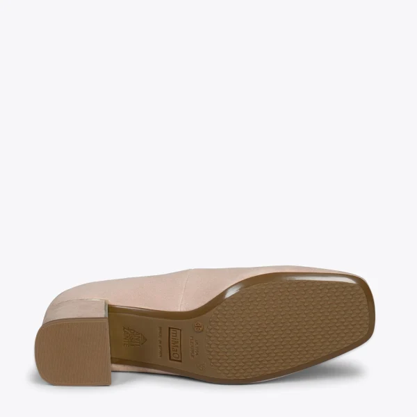 MiMaO ShopOnline FEMME – Chaussures à Talon Bas Et Bout Carré En Daim NUDE 6