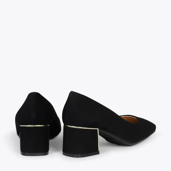 MiMaO ShopOnline FEMME – Chaussures à Talon Bas Et Bout Carré En Daim NOIR 4