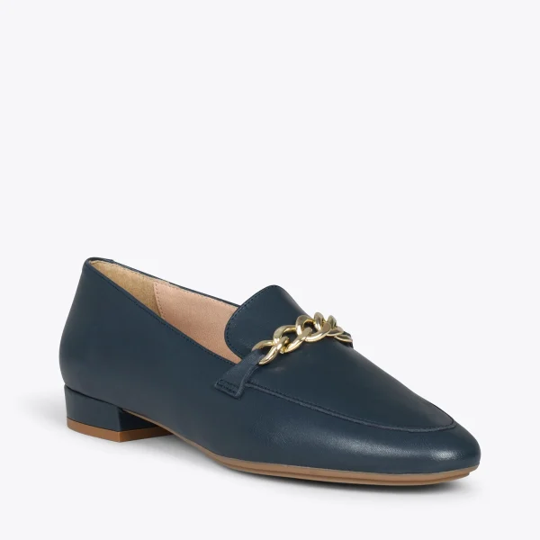 MiMaO ShopOnline CHAIN – Mocassins En Cuir Pour Femme BLEU MARINE 5