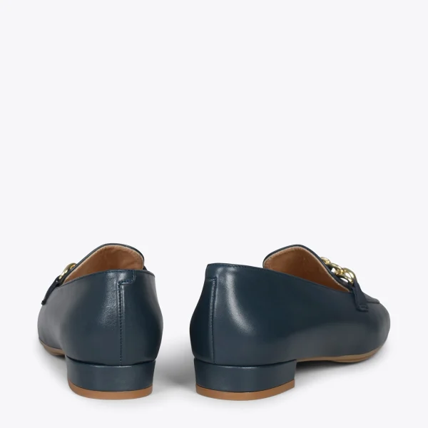 MiMaO ShopOnline CHAIN – Mocassins En Cuir Pour Femme BLEU MARINE 4