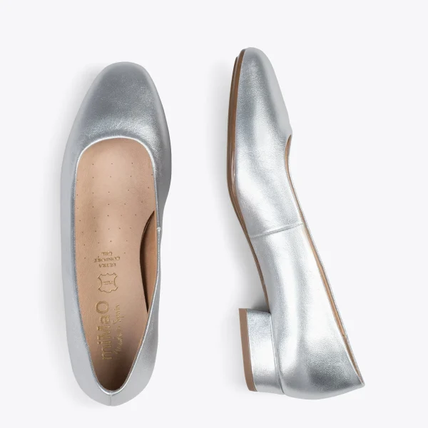 MiMaO ShopOnline URBAN XS – Chaussures à Talon Bas En Cuir ARGENTÉ 3