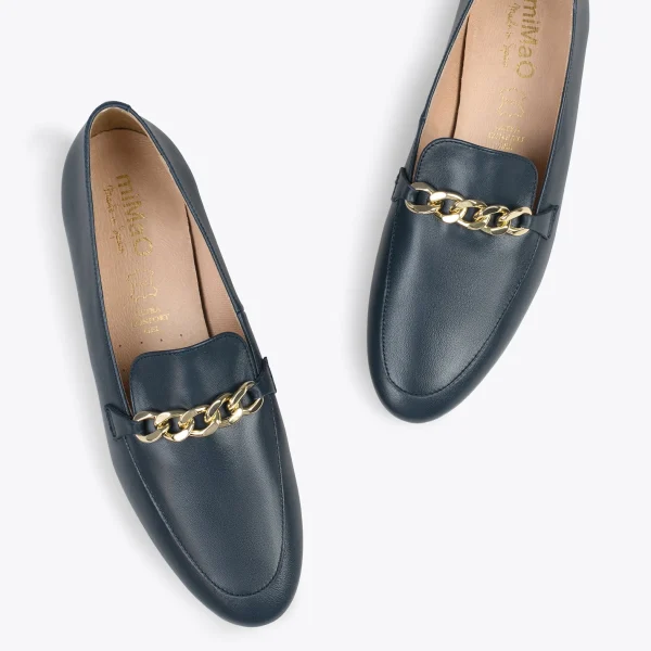 MiMaO ShopOnline CHAIN – Mocassins En Cuir Pour Femme BLEU MARINE 3