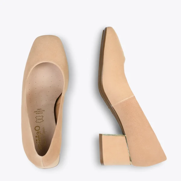 MiMaO ShopOnline FEMME – Chaussures à Talon Bas Et Bout Carré En Daim CAMEL 3
