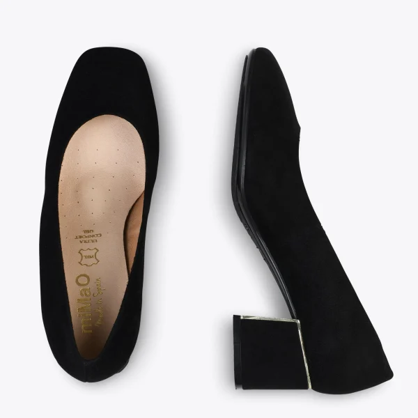 MiMaO ShopOnline FEMME – Chaussures à Talon Bas Et Bout Carré En Daim NOIR 3
