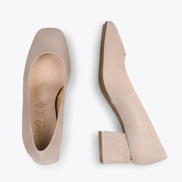MiMaO ShopOnline FEMME – Chaussures à Talon Bas Et Bout Carré En Daim NUDE 3