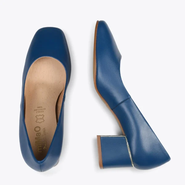 MiMaO ShopOnline Femme – Chaussures à Talon Bas Et Bout Carré BLEU MARINE 3