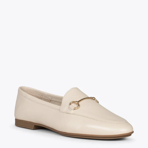 MiMaO ShopOnline STYLE – Mocassins En Cuir Avec Détail Métallique BEIGE 5