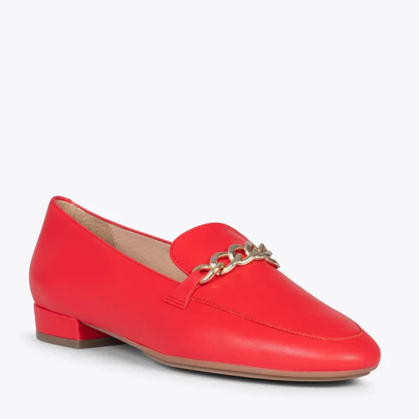 MiMaO ShopOnline CHAIN – Mocassins En Cuir Pour Femme ROUGE 5