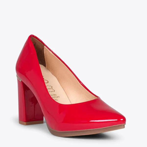MiMaO ShopOnline URBAN VERNI – Chaussures à Talon En Cuir Verni Et Détail Métallique ROUGE 5