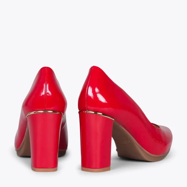 MiMaO ShopOnline URBAN VERNI – Chaussures à Talon En Cuir Verni Et Détail Métallique ROUGE 4