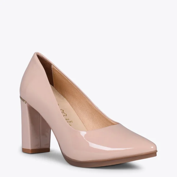 MiMaO ShopOnline URBAN VERNI – Chaussures à Talon En Cuir Verni Et Détail Métallique NUDE 5