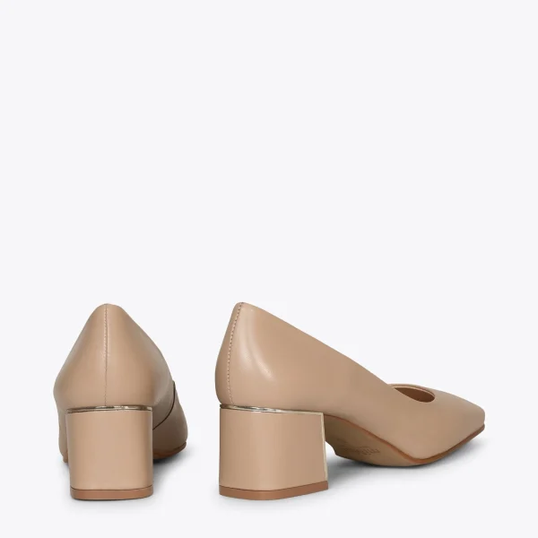 MiMaO ShopOnline Femme – Chaussures à Talon Bas Et Bout Carré CAMEL 4
