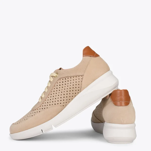 MiMaO ShopOnline BLUCHER SPORTIF – Baskets Compensées Pour Femme BEIGE 4