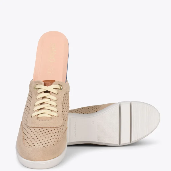 MiMaO ShopOnline BLUCHER SPORTIF – Baskets Compensées Pour Femme BEIGE 6