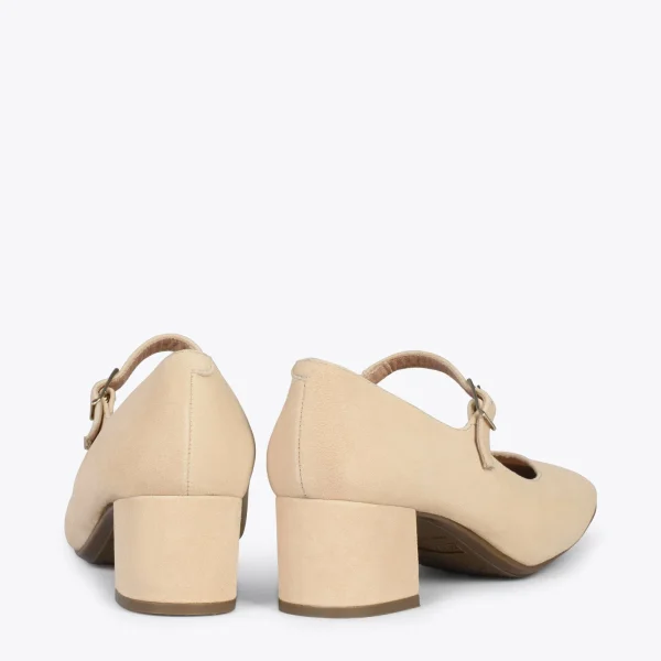MiMaO ShopOnline BELLA – Babies à Talon Et Bout Carré BEIGE 4