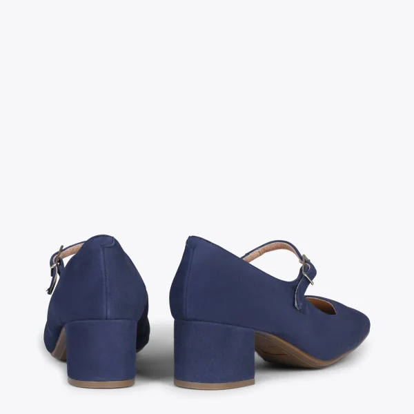 MiMaO ShopOnline BELLA – Babies à Talon Et Bout Carré BLEU MARINE 4