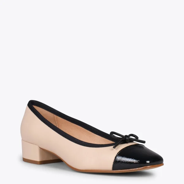 MiMaO ShopOnline GLAMOUR – Ballerines En Cuir Avec Talon Haut Et Bout En Vernis BEIGE 5