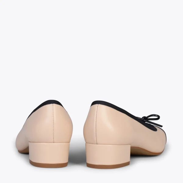 MiMaO ShopOnline GLAMOUR – Ballerines En Cuir Avec Talon Haut Et Bout En Vernis BEIGE 4
