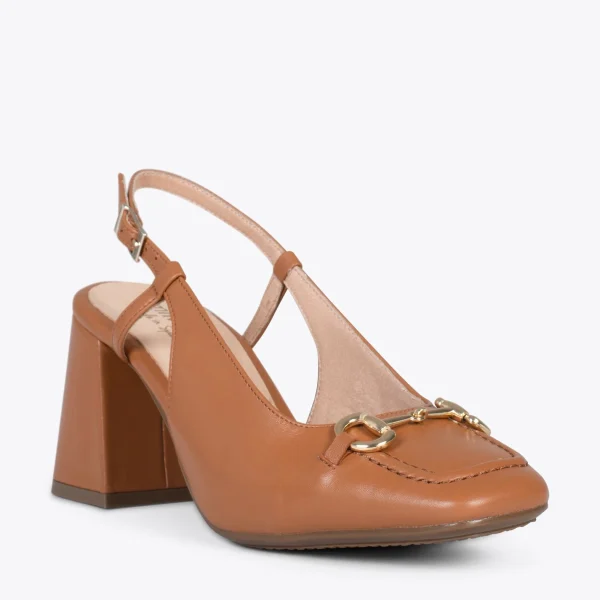 MiMaO ShopOnline MIA À BRIDE ARRIÈRE – Slingback à Talon Large CAMEL 5