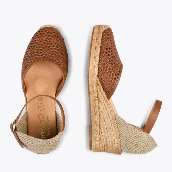 MiMaO ShopOnline MALDIVAS – Espadrilles Compensées En Cuir Nappa MARRON 3