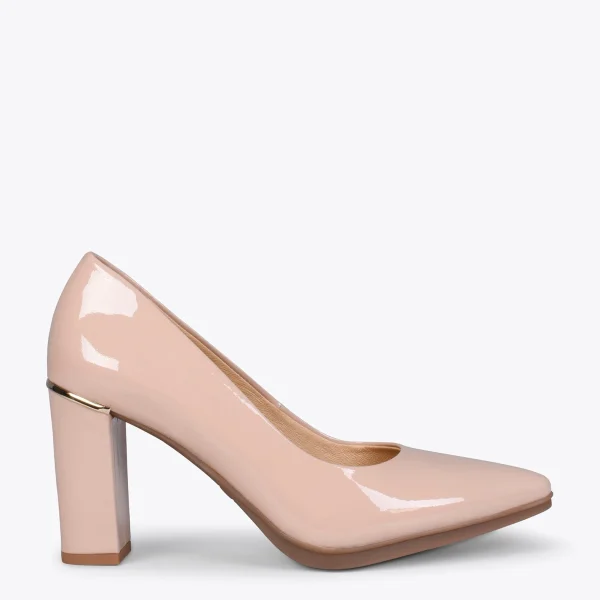 MiMaO ShopOnline URBAN VERNI – Chaussures à Talon En Cuir Verni Et Détail Métallique NUDE 1