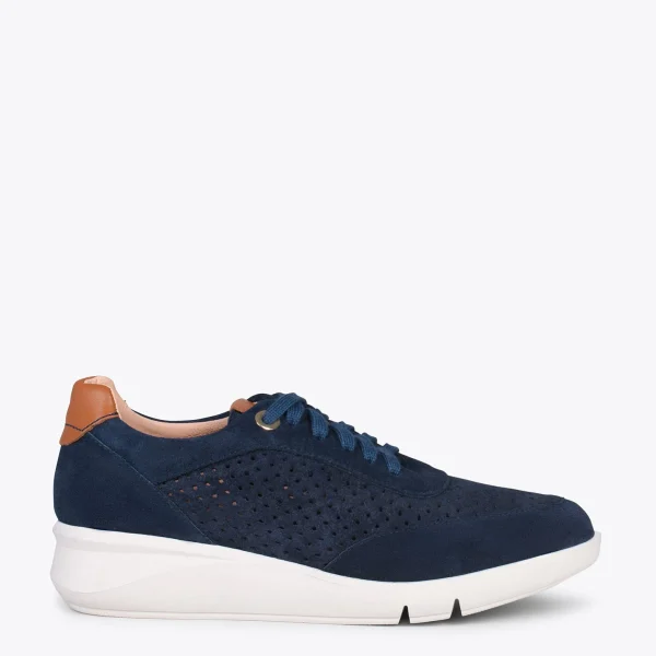 MiMaO ShopOnline BLUCHER SPORTIF – Baskets Compensées Pour Femme BLEU MARINE 1