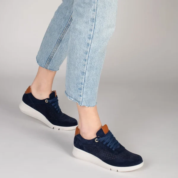 MiMaO ShopOnline BLUCHER SPORTIF – Baskets Compensées Pour Femme BLEU MARINE 7