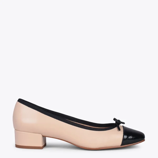 MiMaO ShopOnline GLAMOUR – Ballerines En Cuir Avec Talon Haut Et Bout En Vernis BEIGE 1