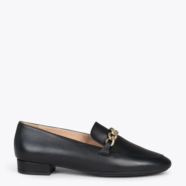 MiMaO ShopOnline CHAIN – Mocassins En Cuir Pour Femme NOIR 1