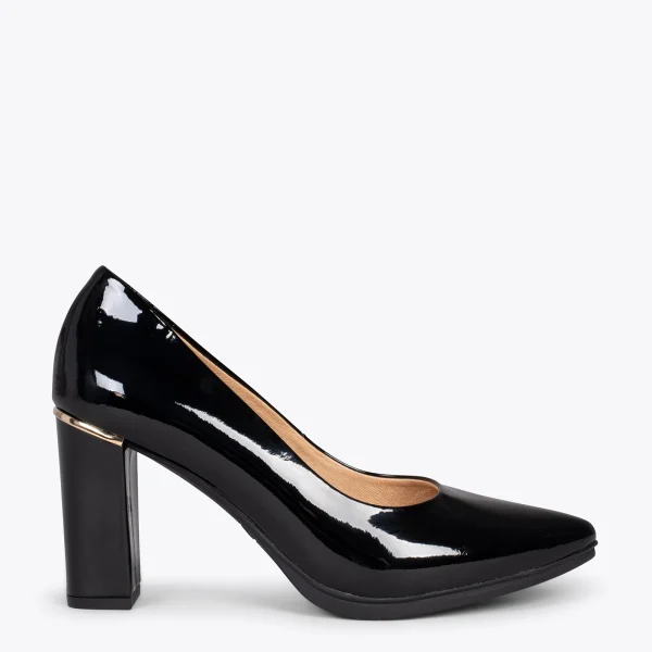 MiMaO ShopOnline URBAN VERNI – Chaussures à Talon En Cuir Verni Et Détail Métallique NOIR 1