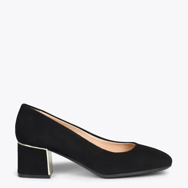 MiMaO ShopOnline FEMME – Chaussures à Talon Bas Et Bout Carré En Daim NOIR 1