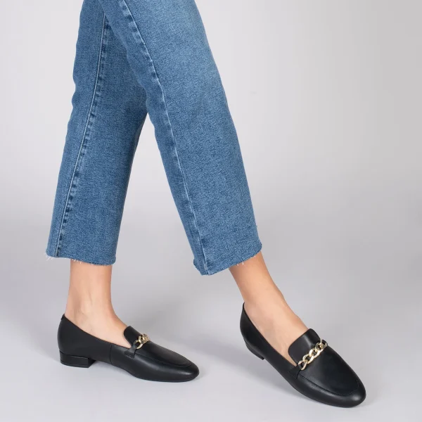 MiMaO ShopOnline CHAIN – Mocassins En Cuir Pour Femme NOIR 7