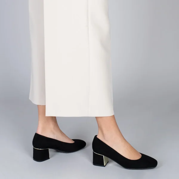 MiMaO ShopOnline FEMME – Chaussures à Talon Bas Et Bout Carré En Daim NOIR 7