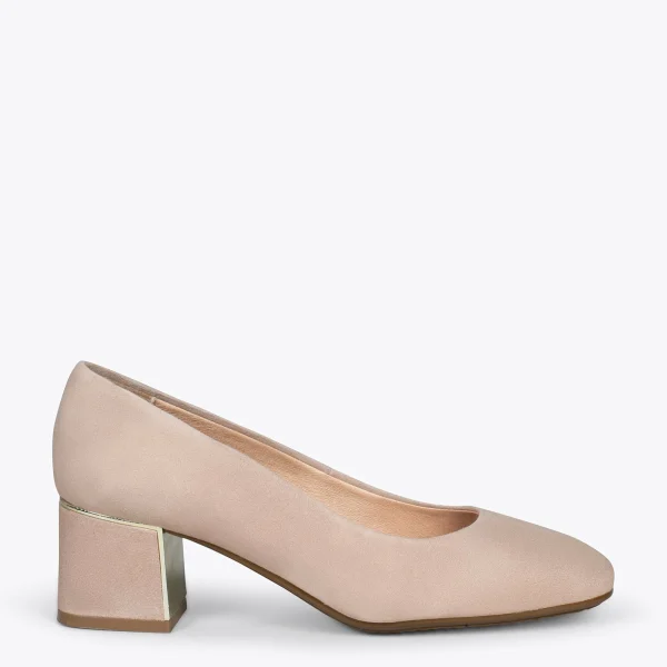 MiMaO ShopOnline FEMME – Chaussures à Talon Bas Et Bout Carré En Daim NUDE 1