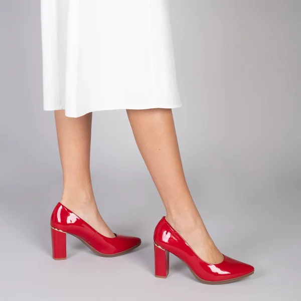 MiMaO ShopOnline URBAN VERNI – Chaussures à Talon En Cuir Verni Et Détail Métallique ROUGE 7