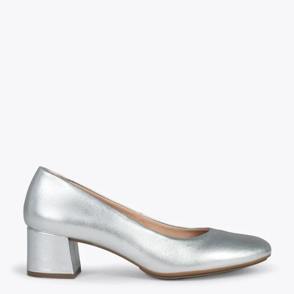 MiMaO ShopOnline URBAN ROND SPLASH – Chaussures à Talon Bas ARGENTÉ En Cuir Métallisé 1