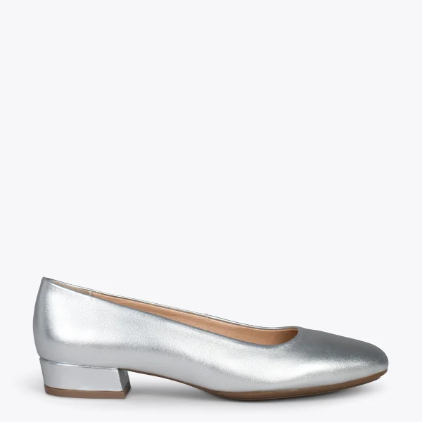 MiMaO ShopOnline URBAN XS – Chaussures à Talon Bas En Cuir ARGENTÉ 1