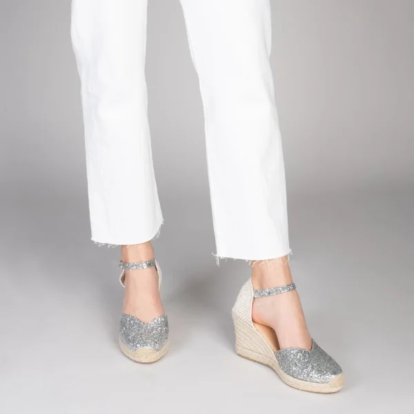 MiMaO ShopOnline NERJA STAR – Espadrilles à Compensé Haut Et Glitter ARGENTÉ 7
