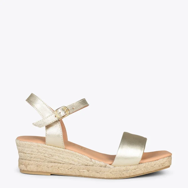 MiMaO ShopOnline JEREZ – Sandales Compensées En Jute Métallisées DORÉ 1