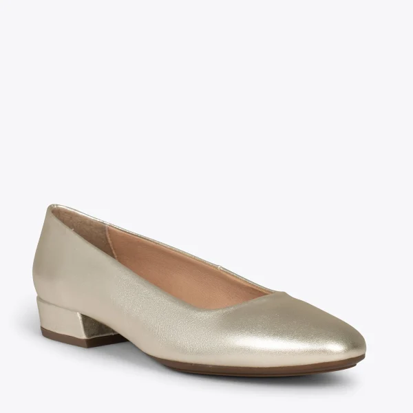 MiMaO ShopOnline URBAN XS – Chaussures à Talon Bas En Cuir DORÉ 5