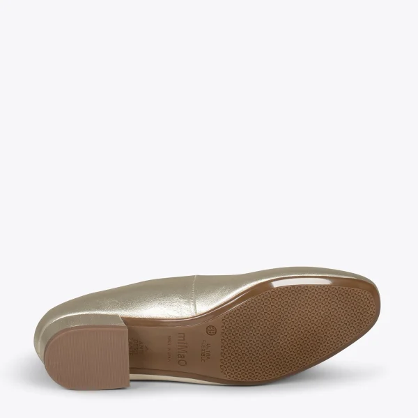 MiMaO ShopOnline URBAN XS – Chaussures à Talon Bas En Cuir DORÉ 6