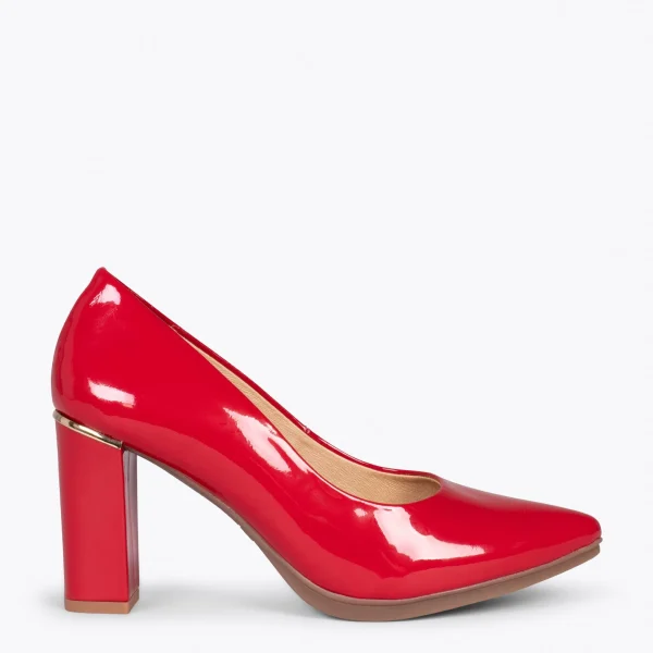 MiMaO ShopOnline URBAN VERNI – Chaussures à Talon En Cuir Verni Et Détail Métallique ROUGE 1