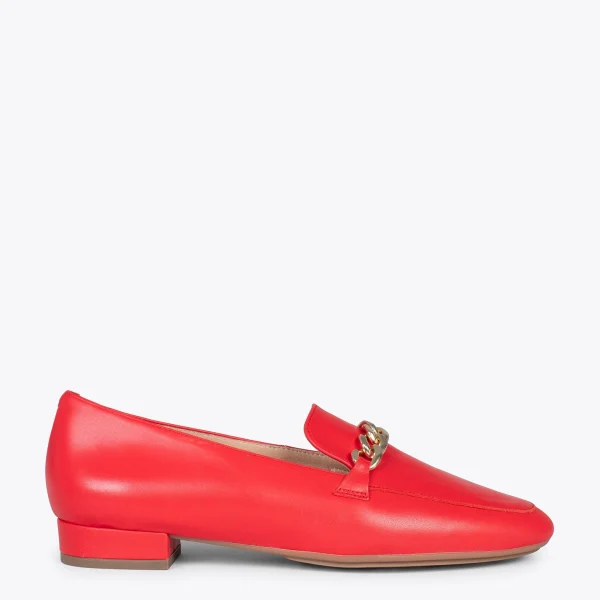 MiMaO ShopOnline CHAIN – Mocassins En Cuir Pour Femme ROUGE 1