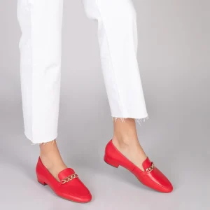 MiMaO ShopOnline CHAIN – Mocassins En Cuir Pour Femme ROUGE 19
