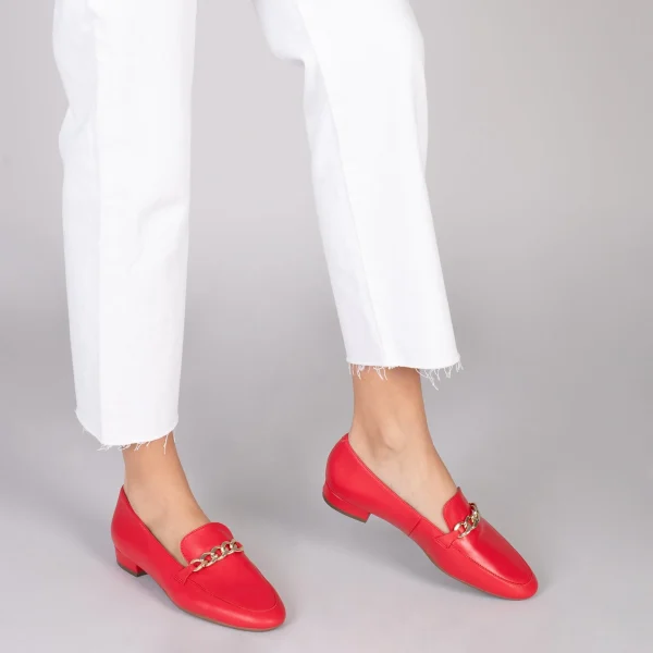 MiMaO ShopOnline CHAIN – Mocassins En Cuir Pour Femme ROUGE 7
