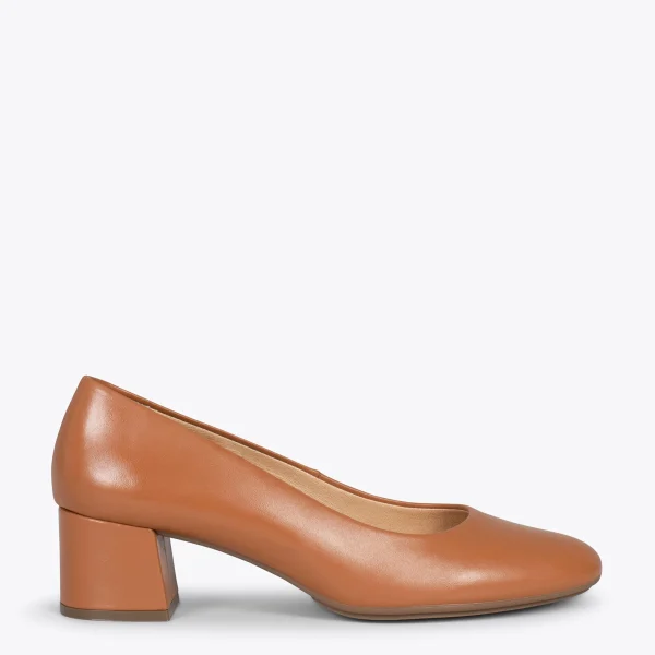 MiMaO ShopOnline URBAN ROND – Chaussures à Talon Bas En Cuir Nappa CAMEL 1